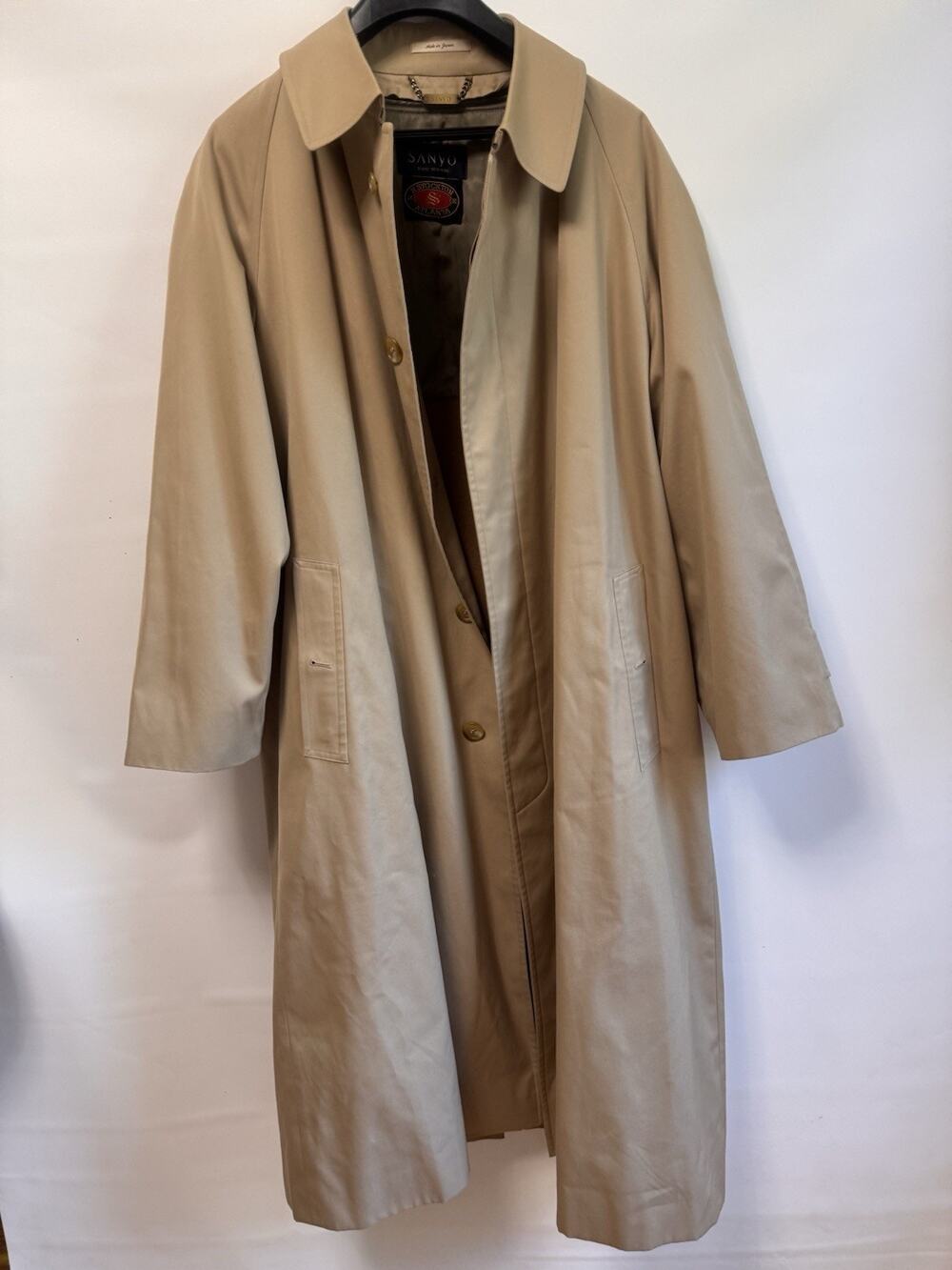 Vintage Sanyo Made in Japan Beige Long Trench Coat E. Stockton Atlanta 92% Wool